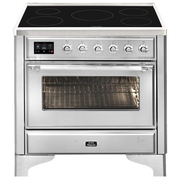 Ilve Majestic 90cm 5 Zone Induction Freestanding Cooker - Stainless Steel/Chrome