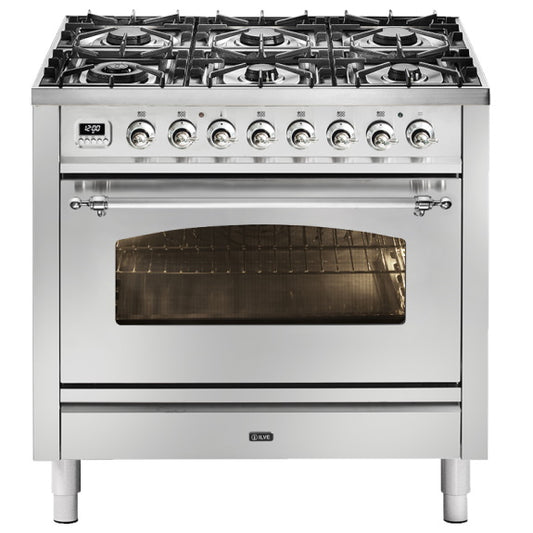 Ilve Nostalgie 90cm Freestanding Cooker - Stainless Steel/Chrome
