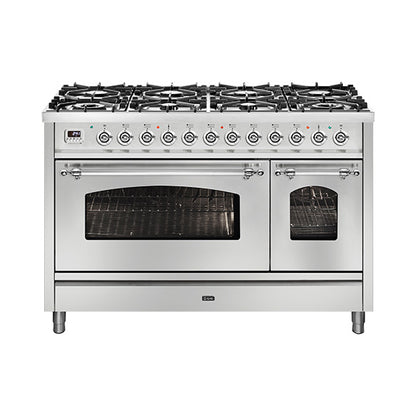 Ilve Nostalgie 120cm 8 Burner Double Oven Freestanding Cooker - Stainless Steel/Chrome