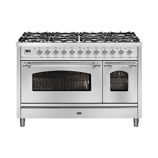 Ilve Nostalgie 120cm 8 Burner Double Oven Freestanding Cooker - Stainless Steel/Chrome