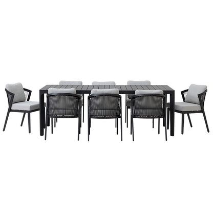Isla 9 Piece Outdoor Dining Setting - Light Grey/Black
