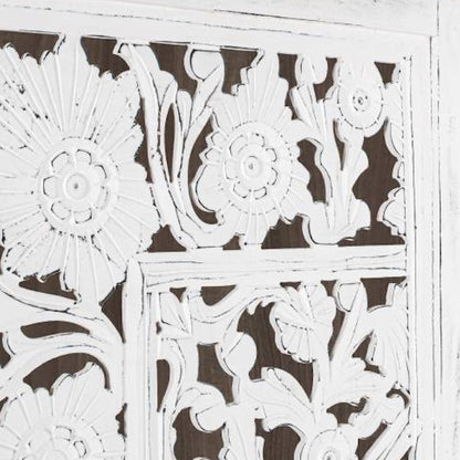 Jans Carved Timber Privacy Screen - White Antique