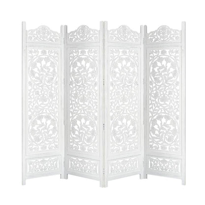 Koch Carved Timber Privacy Screen - White Antique