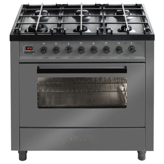 ILVE Grigio Lusso Series 90cm Dual Fuel Freestanding Cooker - Grey