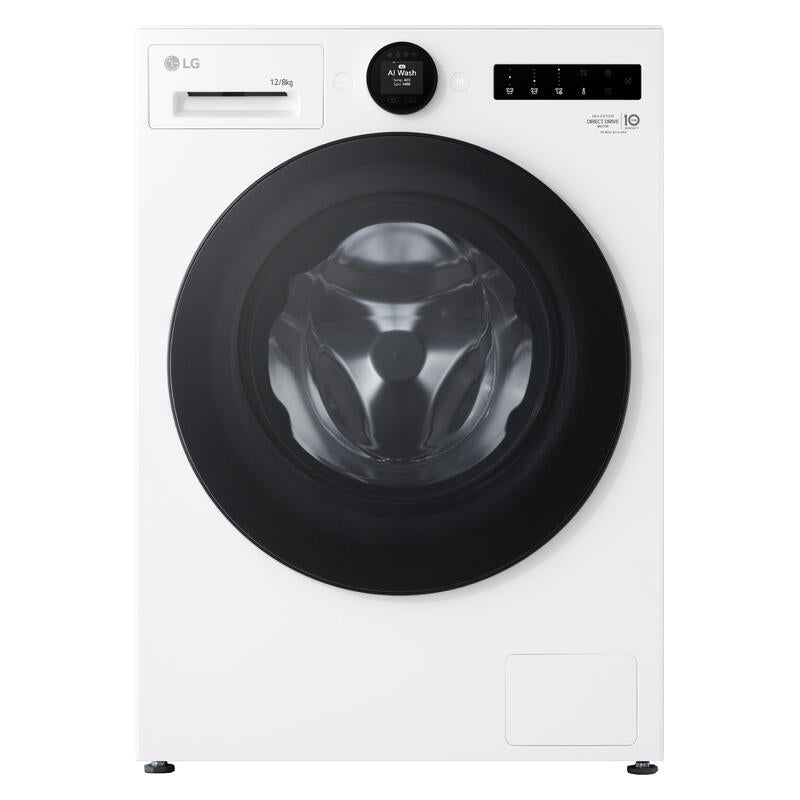 LG 12kg + 8kg Smart AI Front Load Washing Machine & Dryer Combo - White (Series 10)