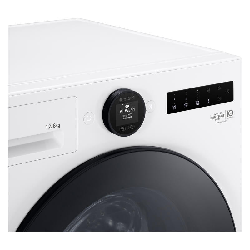 LG 12kg + 8kg Smart AI Front Load Washing Machine & Dryer Combo - White (Series 10)