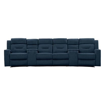Mackay 4 Seater Home Theatre Electric Recliner Fabric Lounge with E-Consoles - Navy