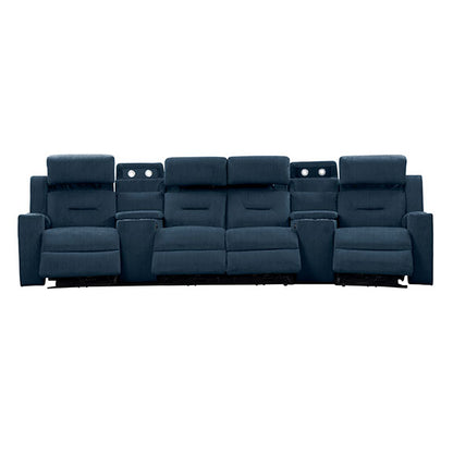 Mackay 4 Seater Home Theatre Electric Recliner Fabric Lounge with E-Consoles - Navy