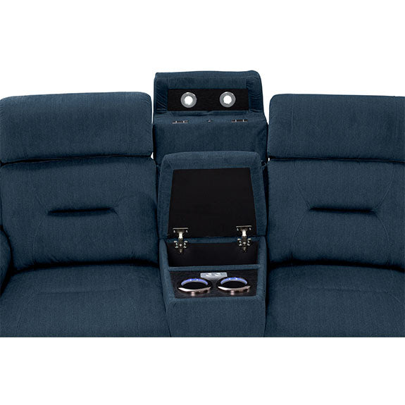 Mackay 4 Seater Home Theatre Electric Recliner Fabric Lounge with E-Consoles - Navy