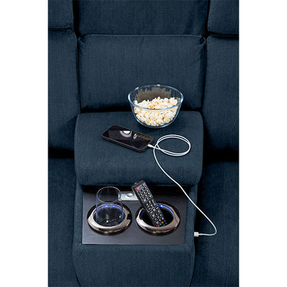 Mackay 4 Seater Home Theatre Electric Recliner Fabric Lounge with E-Consoles - Navy