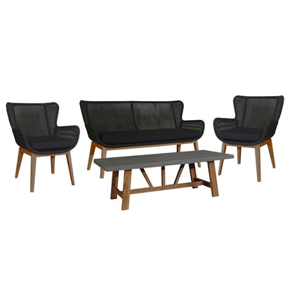 Marrakesh 4 Piece Timber Lounge Set - Natural/Black