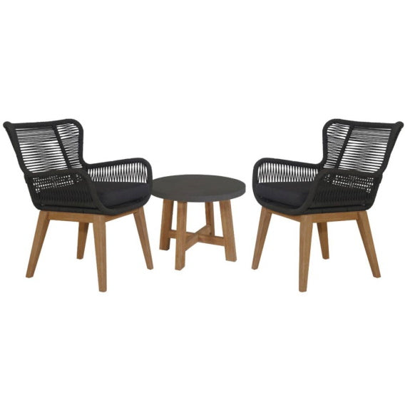 Marrakesh 3 Piece Timber Lounge Set - Natural/Black