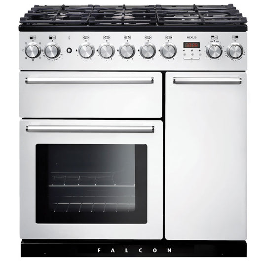 FALCON NEXUS DUAL FUEL COOKER WHITE & CHROME 90cm