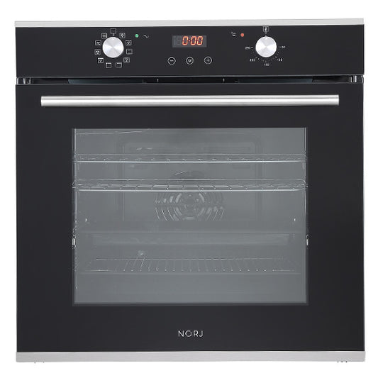 NORJ 60cm Electric Wall Oven - Black Glass/Stainless Steel