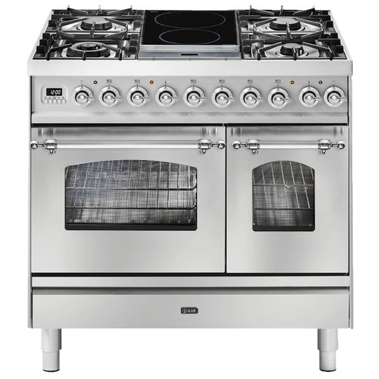 Ilve Nostaglie 90cm 4 Burner 2 Zone Double Oven Freestanding Cooker - Stainless Steel/Chrome