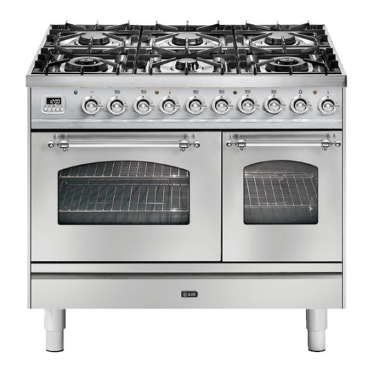 ILVE Nostalgie 100cm 5 Burner Double Oven Freestanding Cooker - Stainless Steel/Chrome