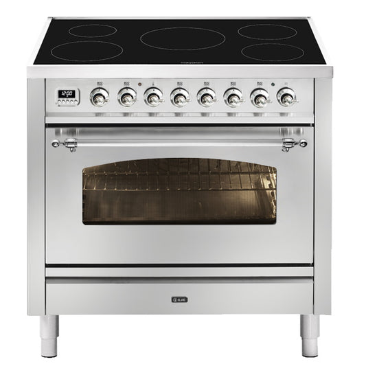 Ilve Nostalgie 90cm 5 Zone Freestanding Cooker - Stainless Steel/Chrome