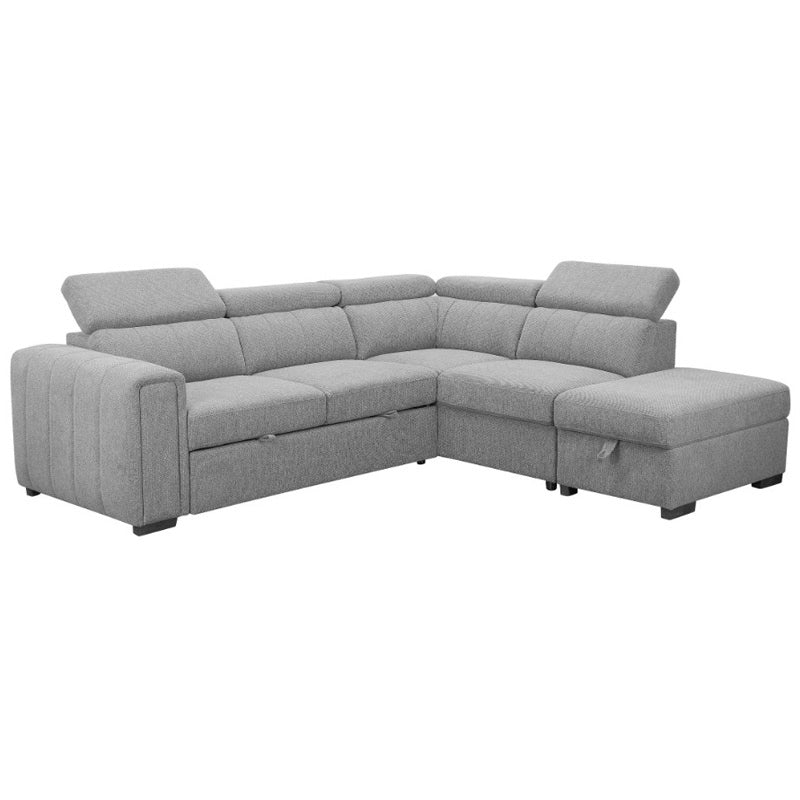 Odelia 4 Seater Corner Fabric Lounge with Pullout Sofa Bed - Grey