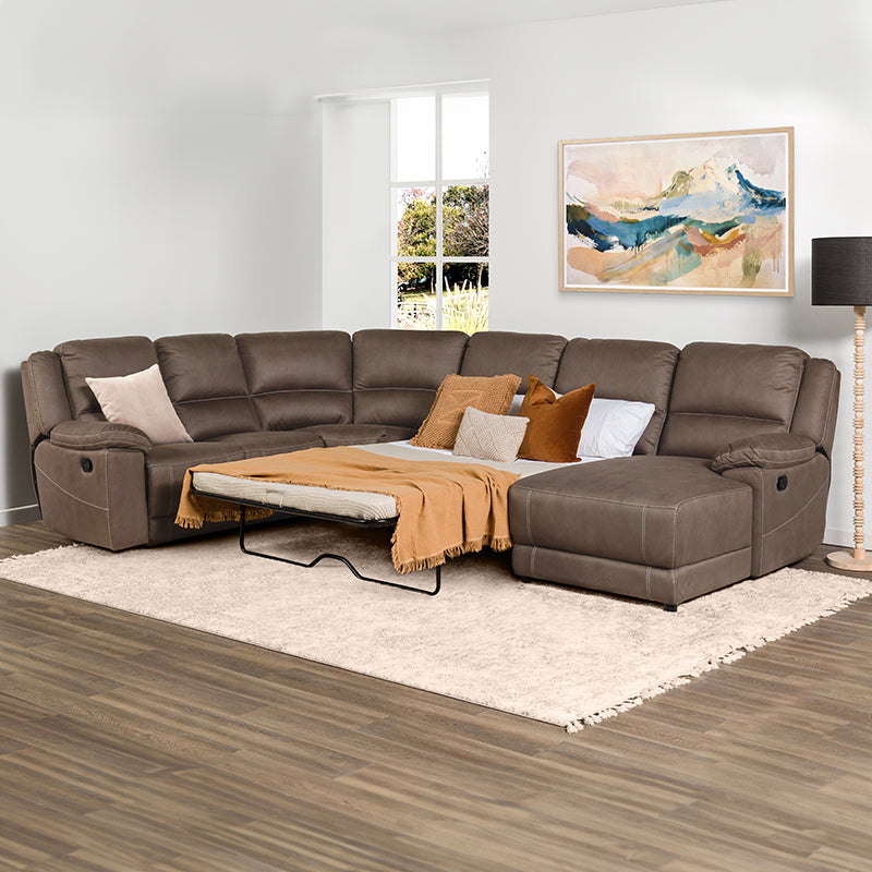 Oregon 6 Seater Fabric Corner Recliner with Chaise and Sofa Bed - Graphite