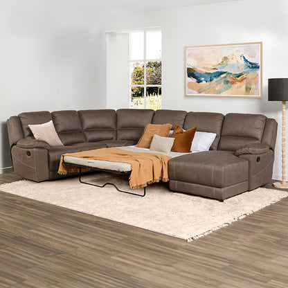 Oregon 6 Seater Fabric Corner Recliner with Chaise and Sofa Bed - Graphite