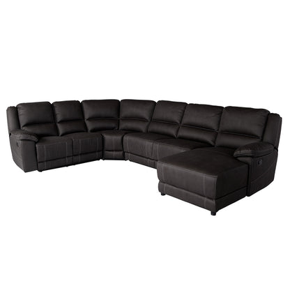 Oregon 6 Seater Fabric Corner Recliner with Chaise and Sofa Bed - Jet