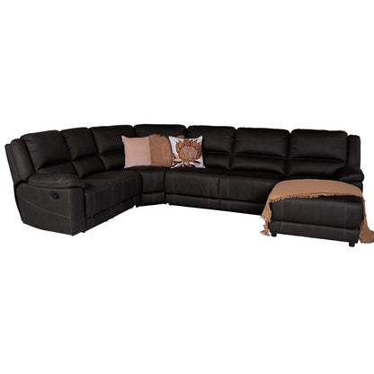 Oregon 6 Seater Fabric Corner Recliner with Chaise and Sofa Bed - Jet