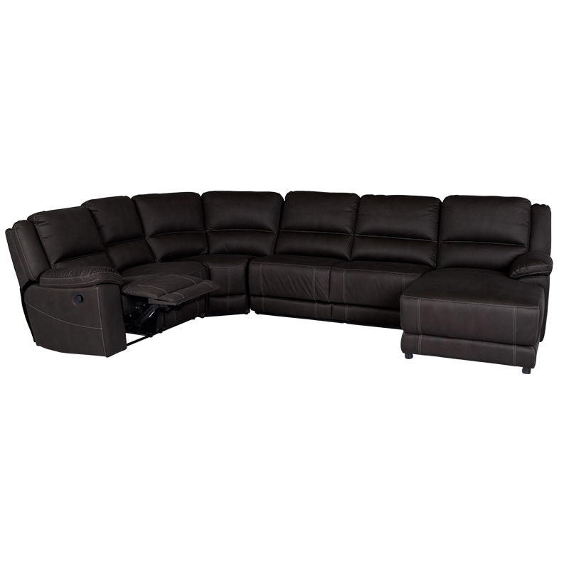 Oregon 6 Seater Fabric Corner Recliner with Chaise and Sofa Bed - Jet