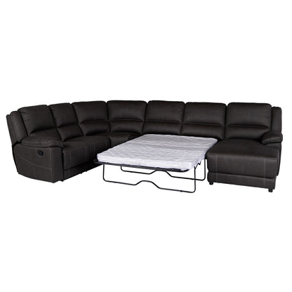 Oregon 6 Seater Fabric Corner Recliner with Chaise and Sofa Bed - Jet