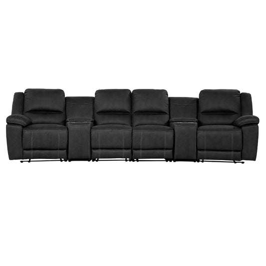 Oregon 4 Seater Fabric Home Theatre Recliner - Jet