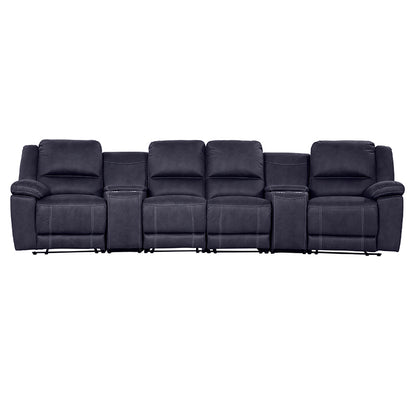 Oregon 4 Seater Fabric Home Theatre Recliner - Navy