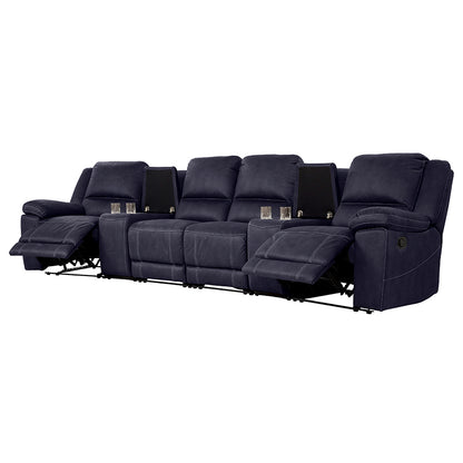 Oregon 4 Seater Fabric Home Theatre Recliner - Navy