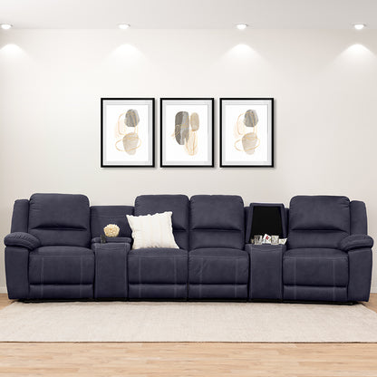 Oregon 4 Seater Fabric Home Theatre Recliner - Navy