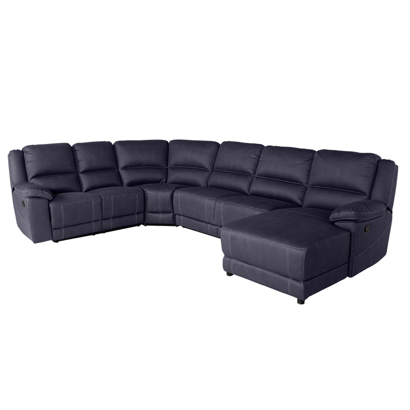 Oregon 6 Seater Fabric Corner Recliner with Chaise and Sofa Bed - Navy