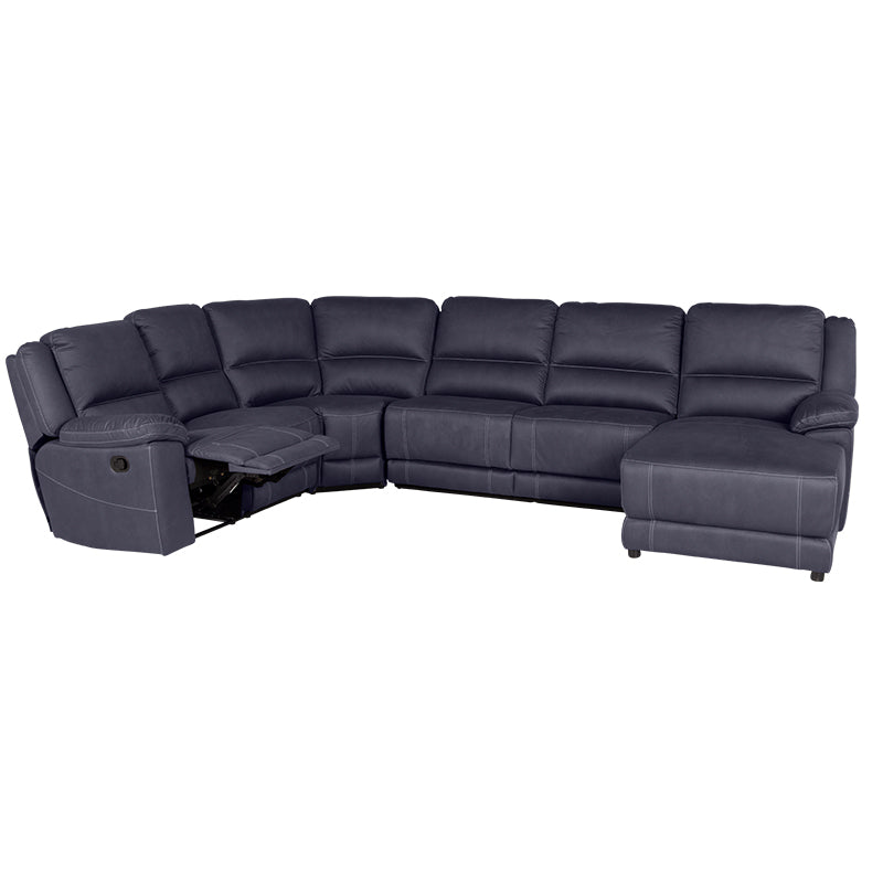 Oregon 6 Seater Fabric Corner Recliner with Chaise and Sofa Bed - Navy