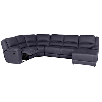 Oregon 6 Seater Fabric Corner Recliner with Chaise and Sofa Bed - Navy