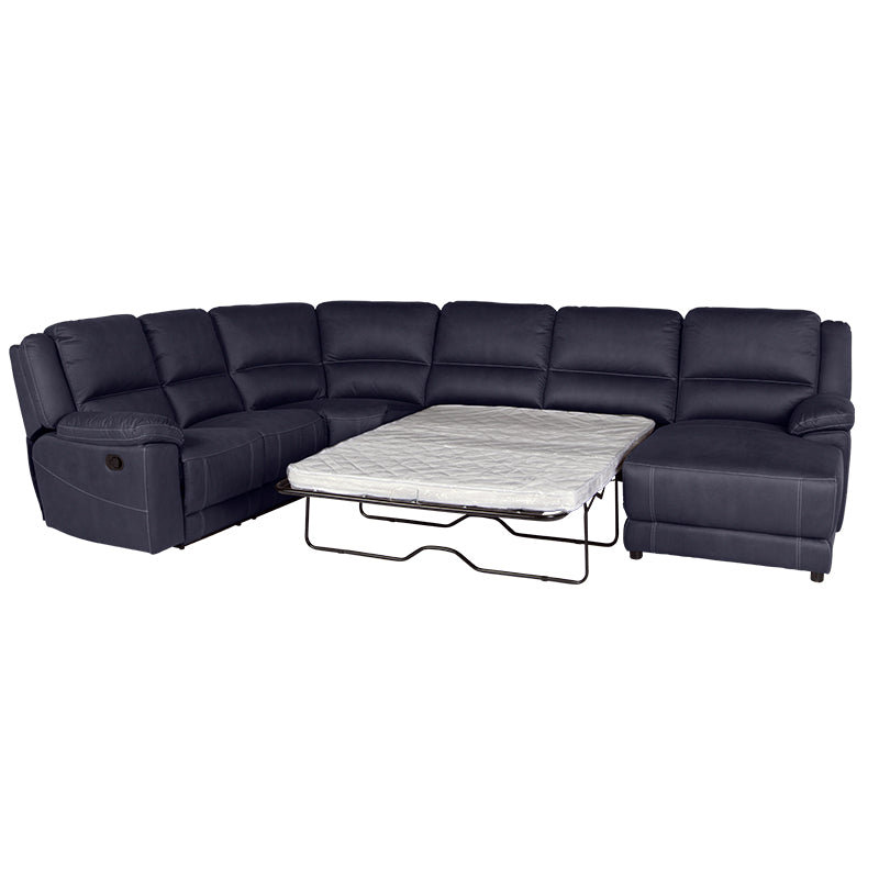 Oregon 6 Seater Fabric Corner Recliner with Chaise and Sofa Bed - Navy