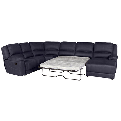 Oregon 6 Seater Fabric Corner Recliner with Chaise and Sofa Bed - Navy