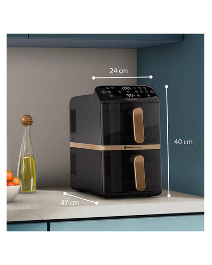 Philips 10L Stacked Dual-Basket Air Fryer - Black (4000 Series | NA462/70)