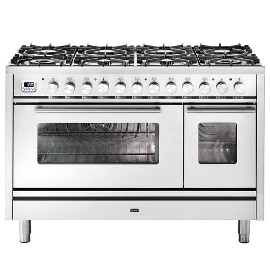 Ilve Professional Plus 120cm 8 Burner Double Oven Freestanding Cooker - Stainless Steel