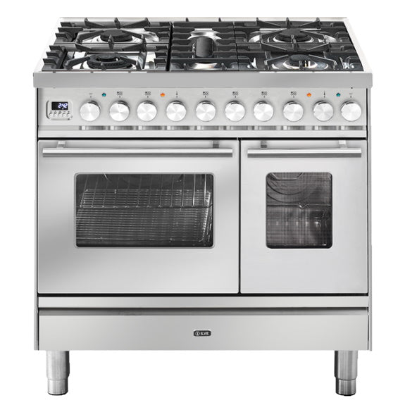 Ilve Professional Plus 90cm 5 Burner Double Oven Freestanding Cooker - Stainless Steel