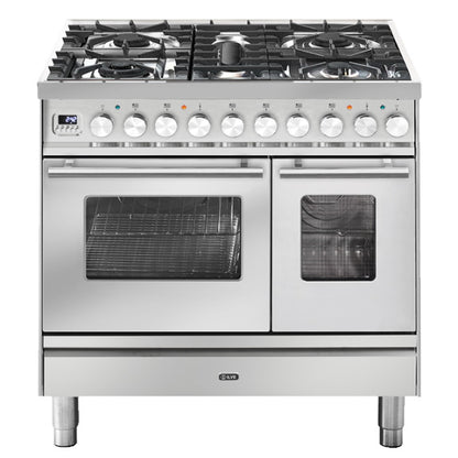 Ilve Professional Plus 90cm 5 Burner Double Oven Freestanding Cooker - Stainless Steel