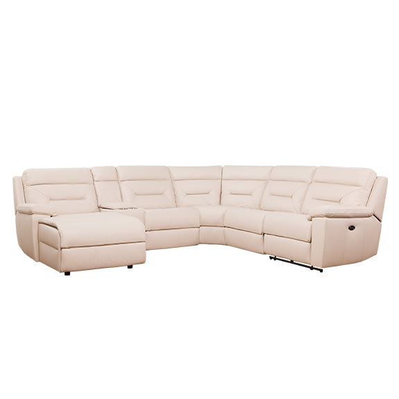 Renato 5 Seater Corner Leather Recliner Lounge with LHF Chaise - Taupe