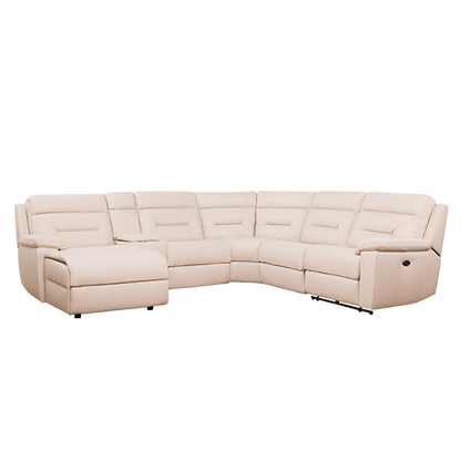 Renato 5 Seater Corner Leather Recliner Lounge with LHF Chaise - Taupe