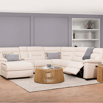 Renato 5 Seater Corner Leather Recliner Lounge with LHF Chaise - Taupe