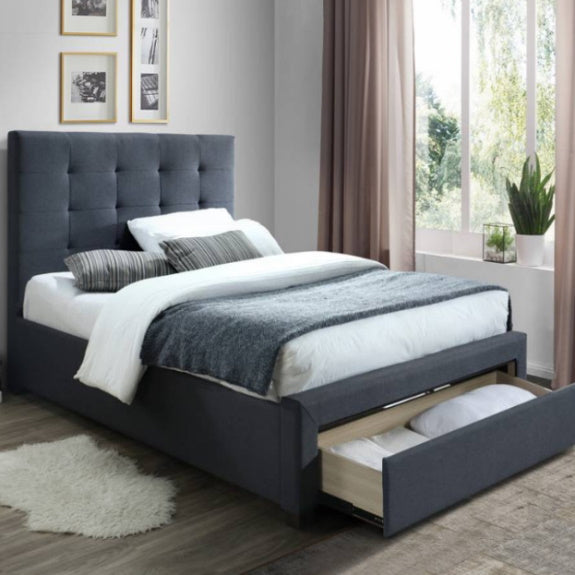 Rhodes Upholstered King Single Bed with Storage Drawer - Mid Grey