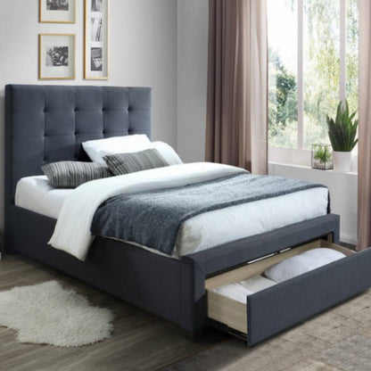 Rhodes Upholstered King Single Bed with Storage Drawer - Mid Grey