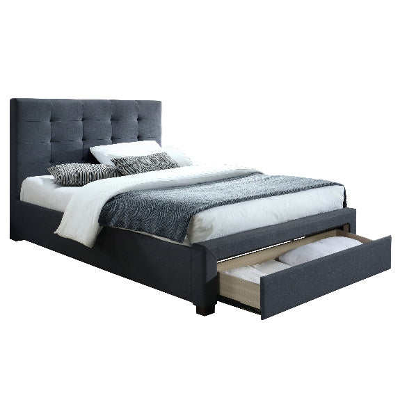 Rhodes Upholstered King Single Bed with Storage Drawer - Mid Grey
