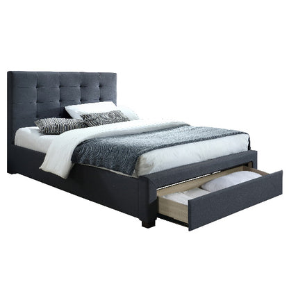 Rhodes Upholstered King Single Bed with Storage Drawer - Mid Grey