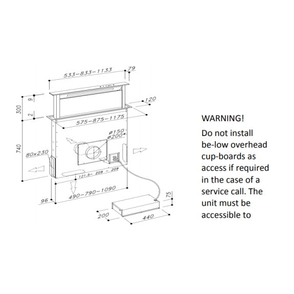 Sirius Valentina 118cm Downdraft Rangehood with SEM7 Motor
