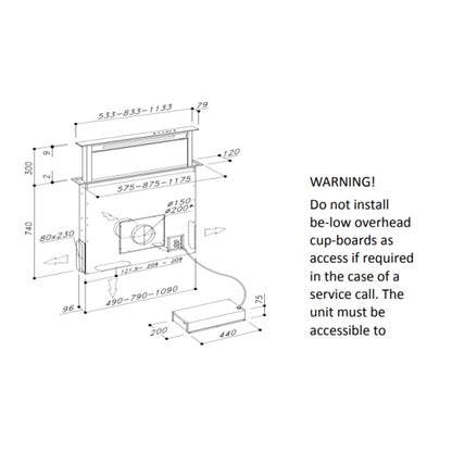 Sirius Valentina 118cm Downdraft Rangehood with SEM7 Motor